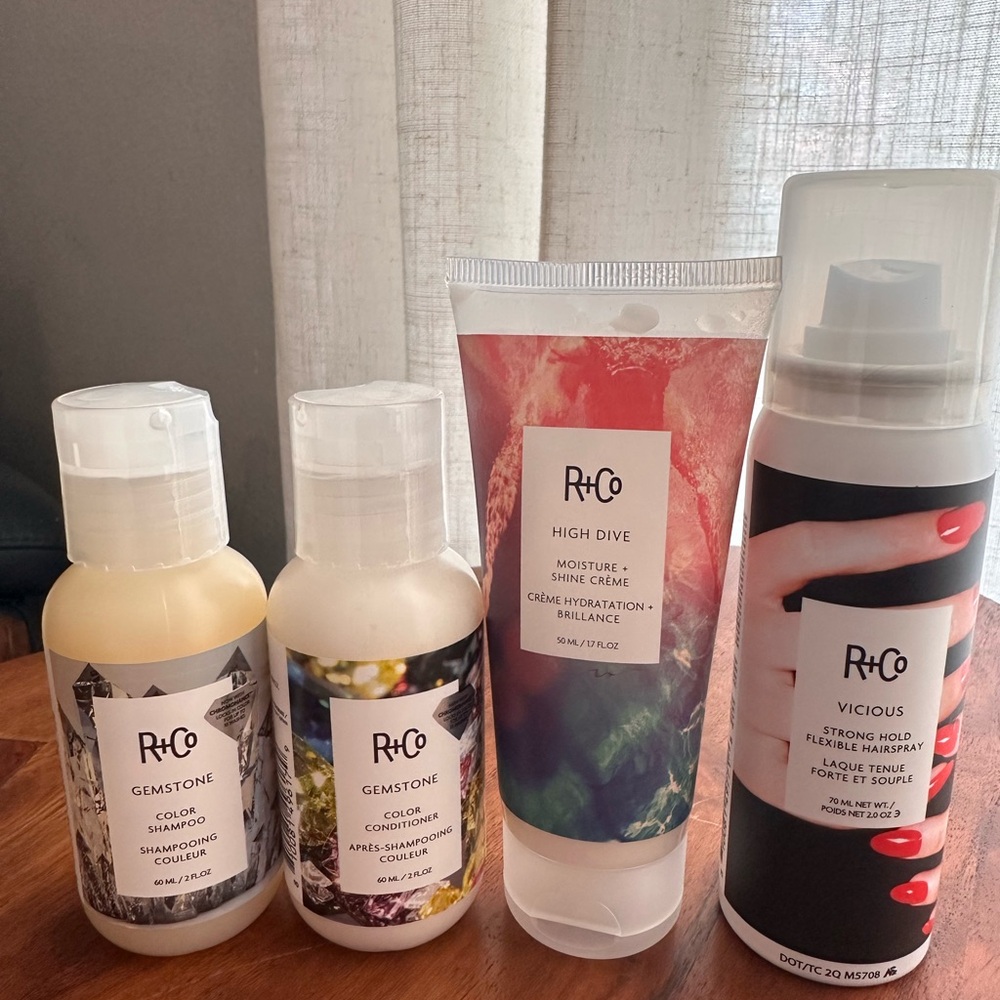 R+Co Hair Care Travel Set with Shampoo, Conditioner, and Styling Products